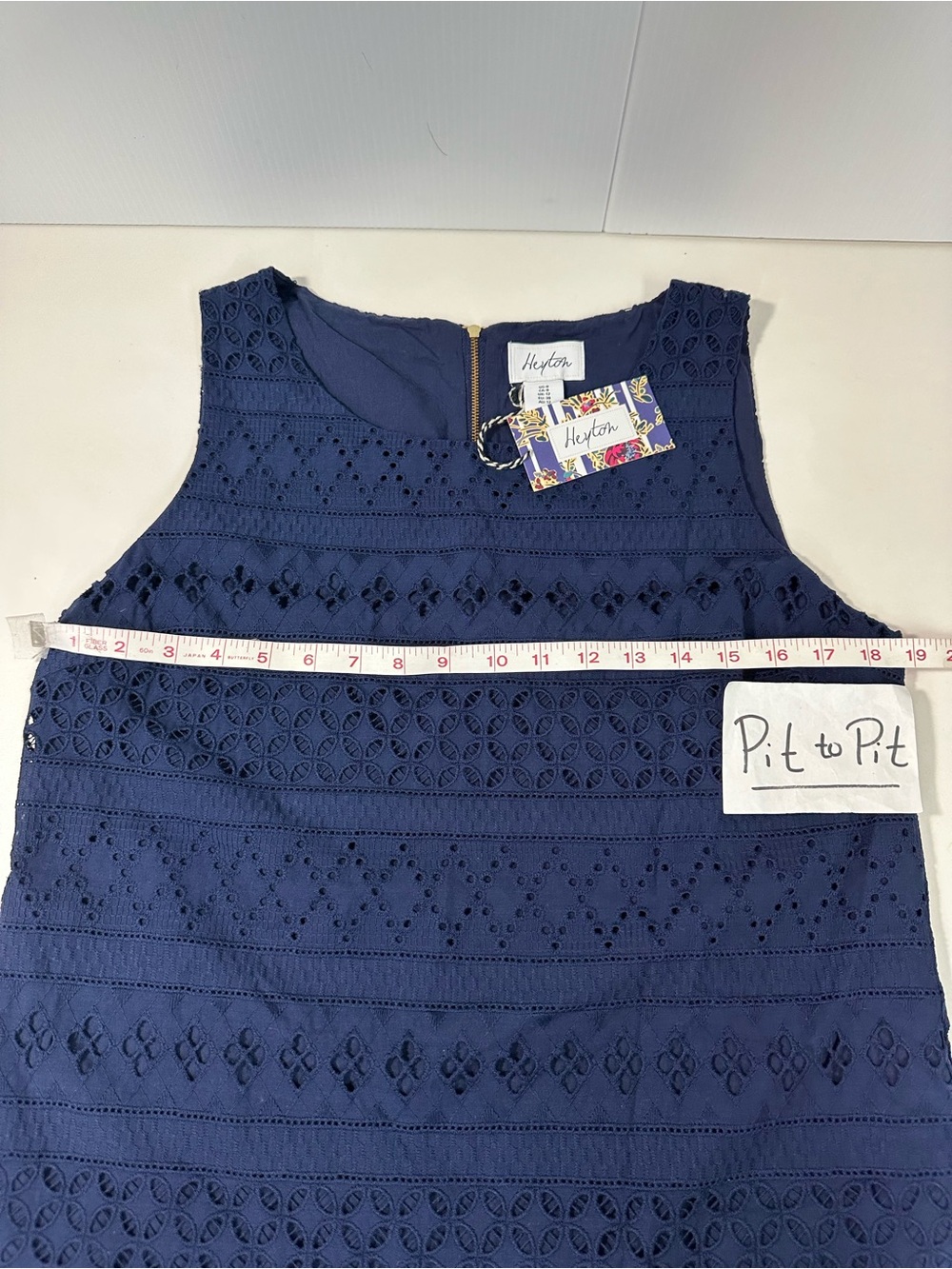 Heyton Navy Eyelet Sheath Dress NWT Pockets Sz 8 Preppy Summer - Picture 10 of 14